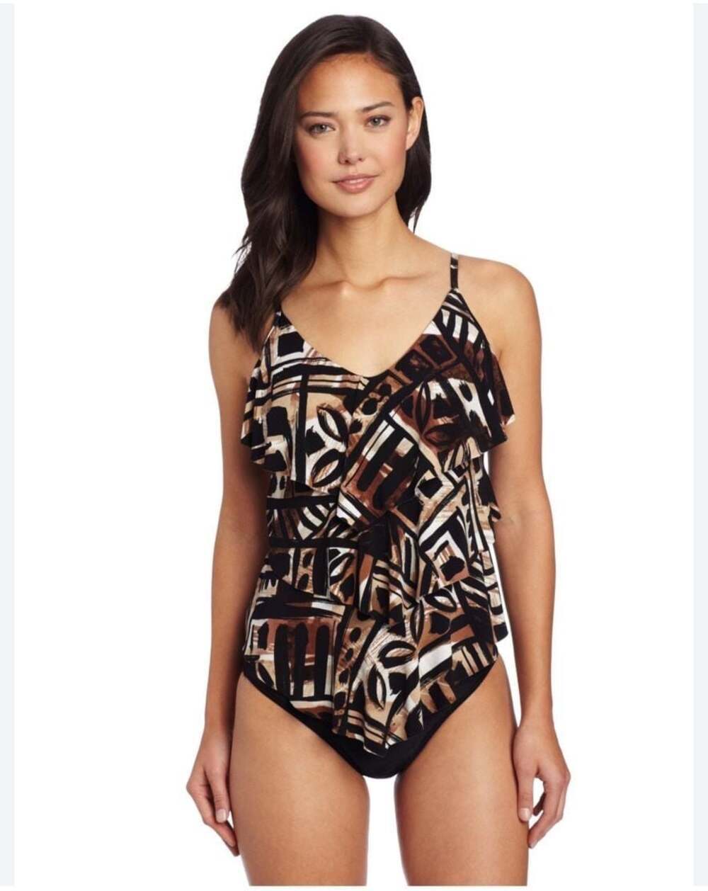 Magicsuit Rita Triple Tiered V-Neck Tankini Top in Geometric Print